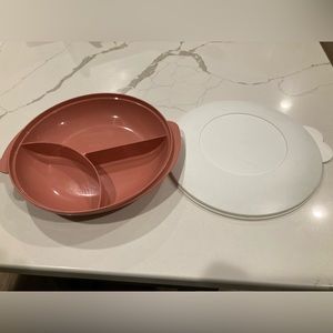 Tupperware Divided Lunch Dish Plate with Dome Seal Mauve Dusty Rose Pink #26048